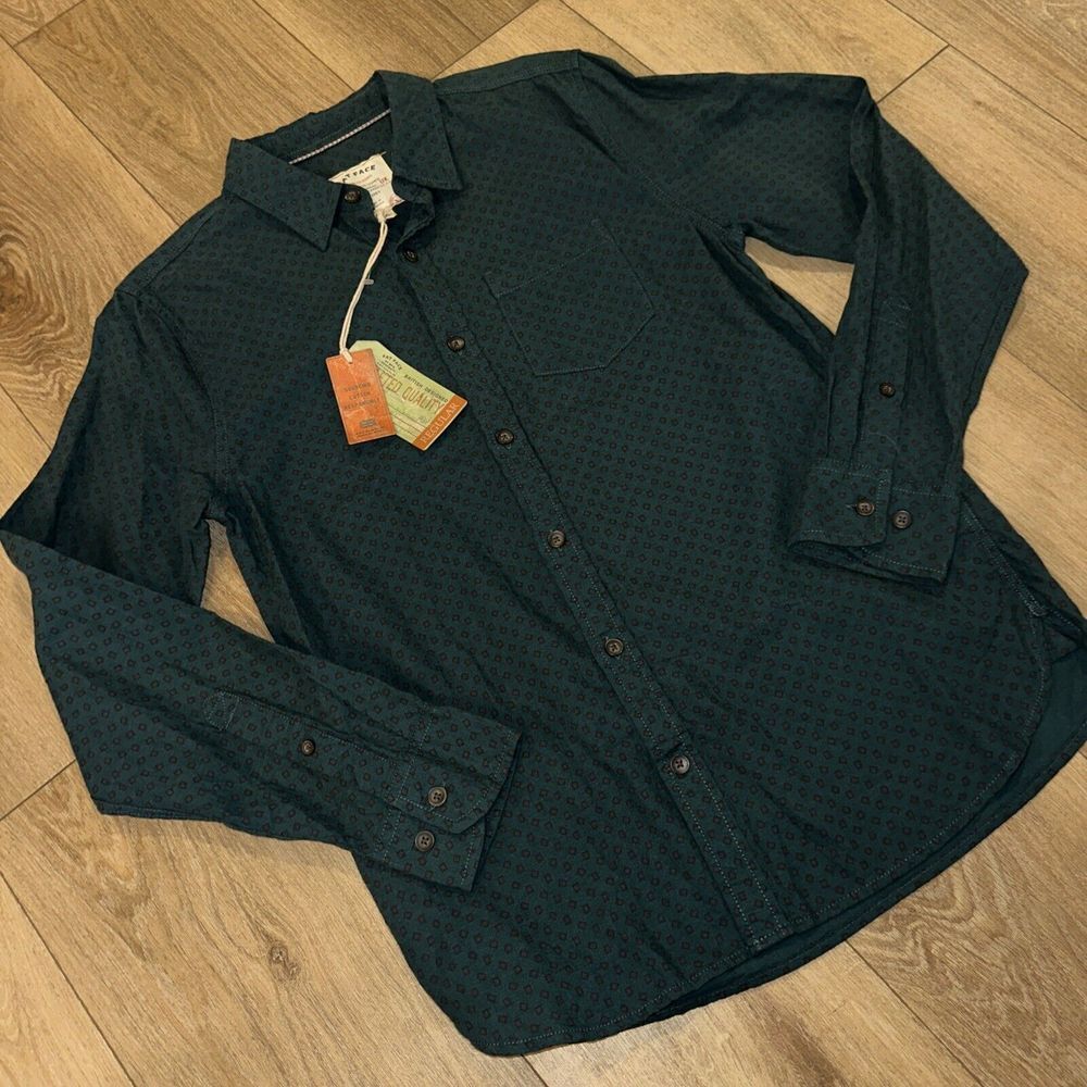 Fat Face Men's Long Sleeve Button Down Square Geo Print Shirt Green‎ Small NEW